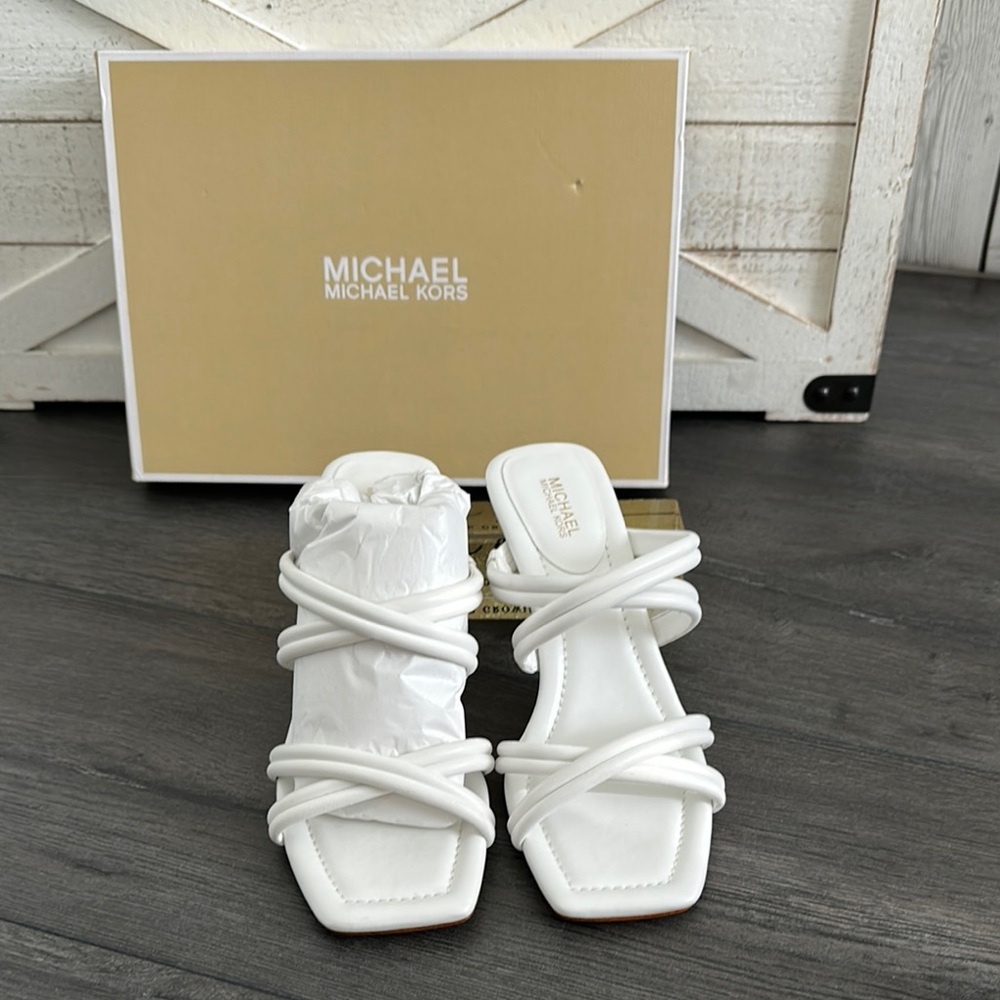 Michael Kors White Leather Sandals with Square Toe